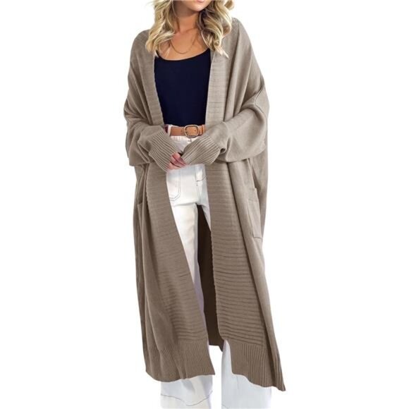 Womens Long Cardigan Sweaters with Pockets Brown - Picture 2 of 5